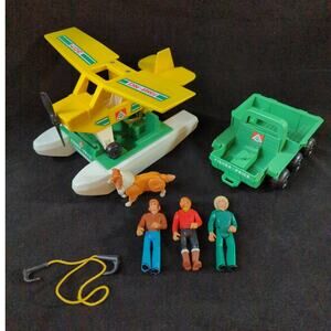 Vintage Fisher Price Adventure People 307 Wilderness Patrol Plane Boat Rover Dog